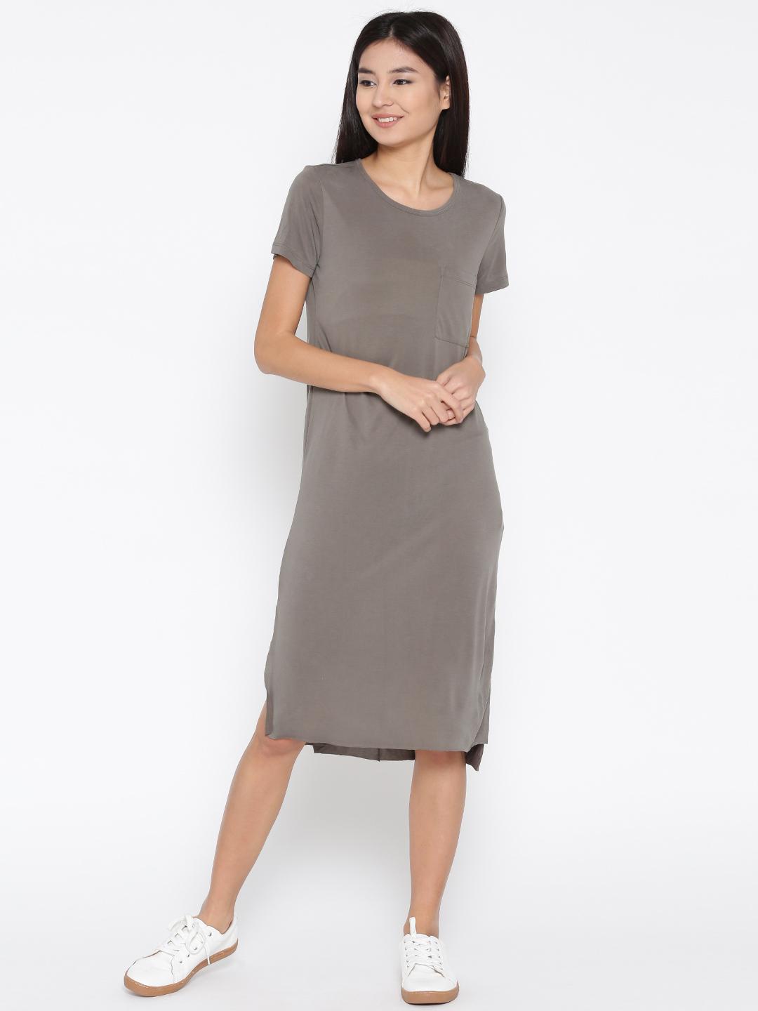 Buy FOREVER 21 Women Taupe Solid T-shirt Dress - Dresses for Women 2098563  | Myntra