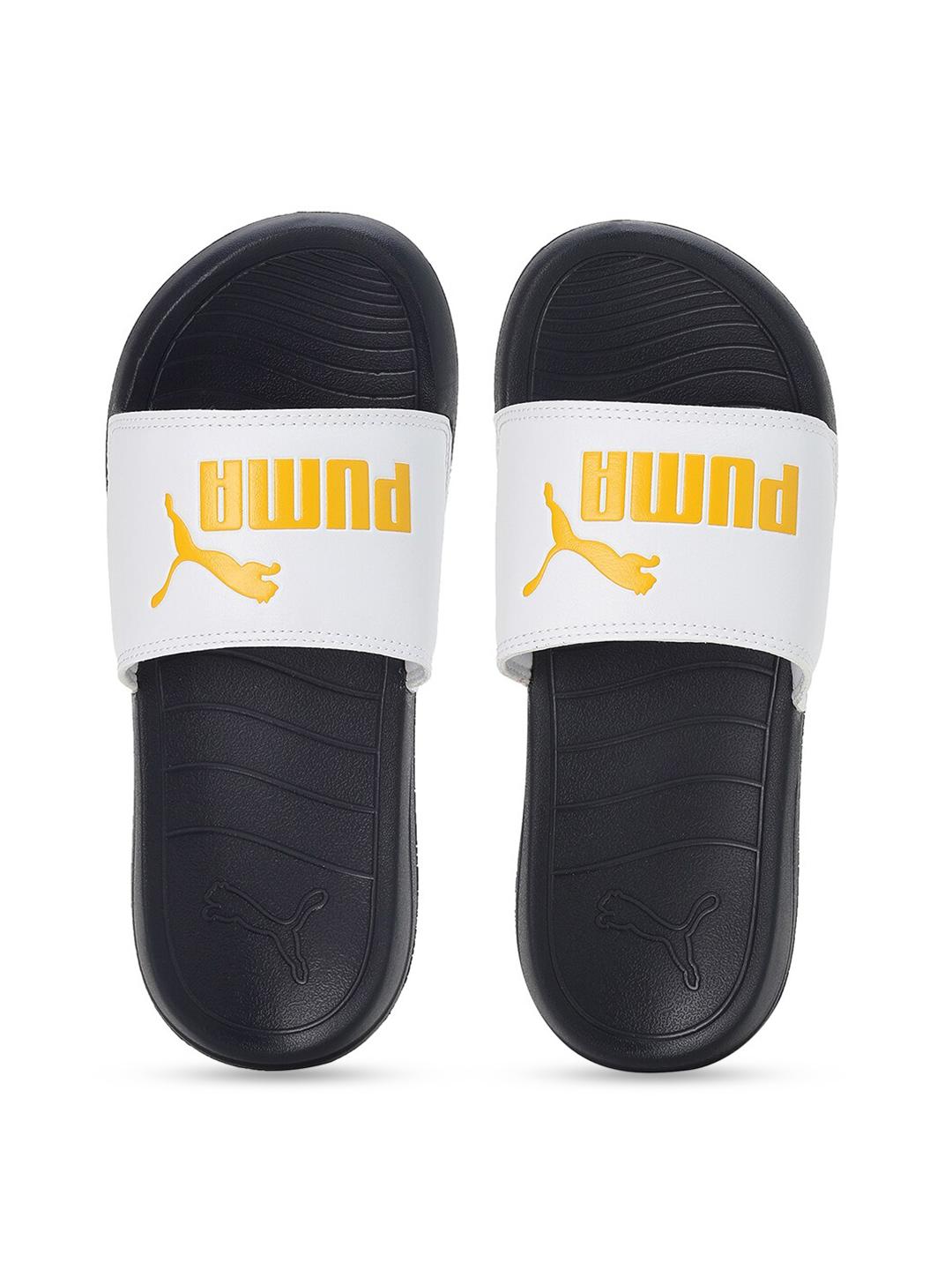 Buy Puma Kids White Yellow Printed Popcat 20 Youth Sliders