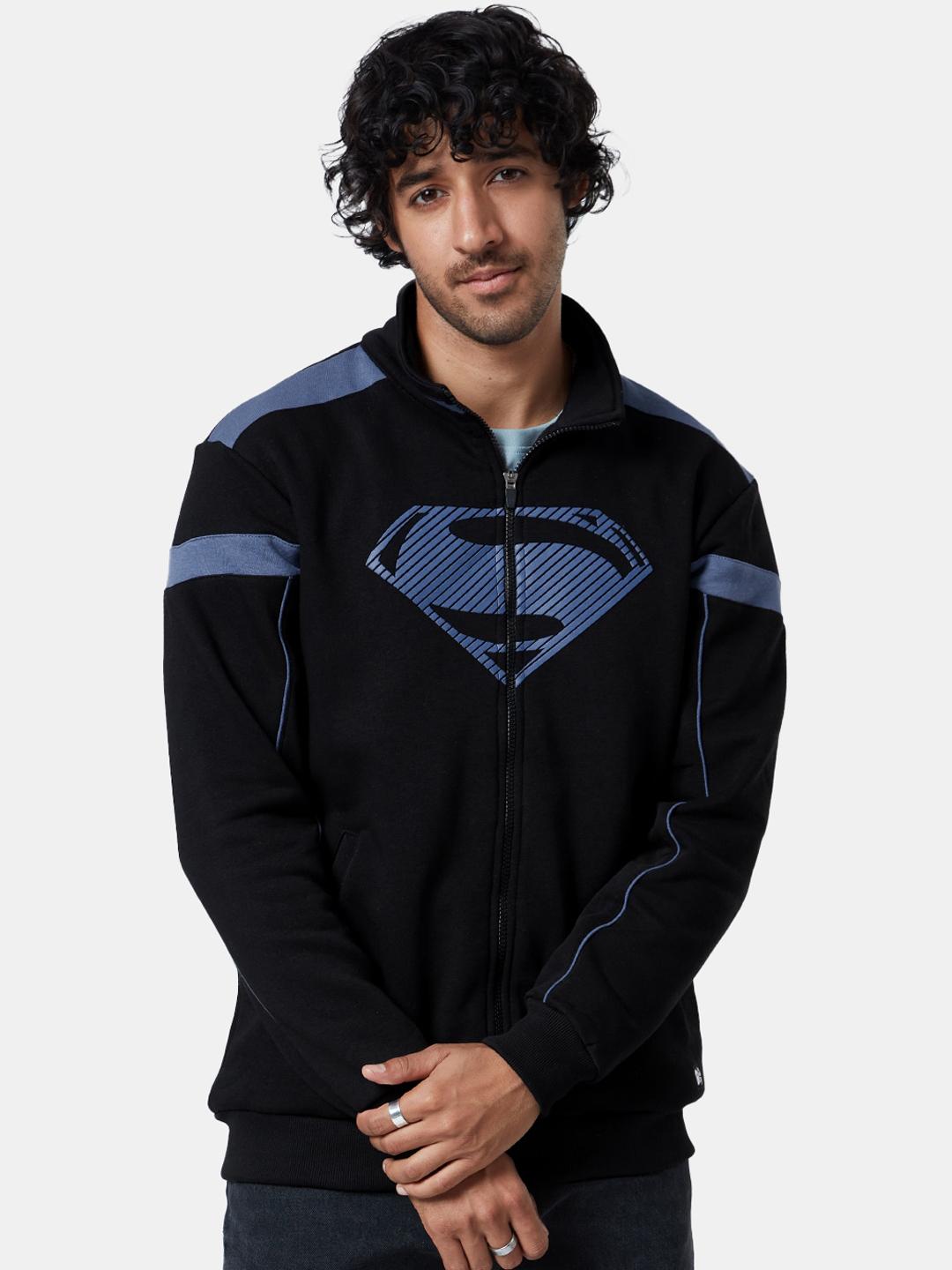 The Souled Store Men Regular Fit Superman Printed Black Jacket