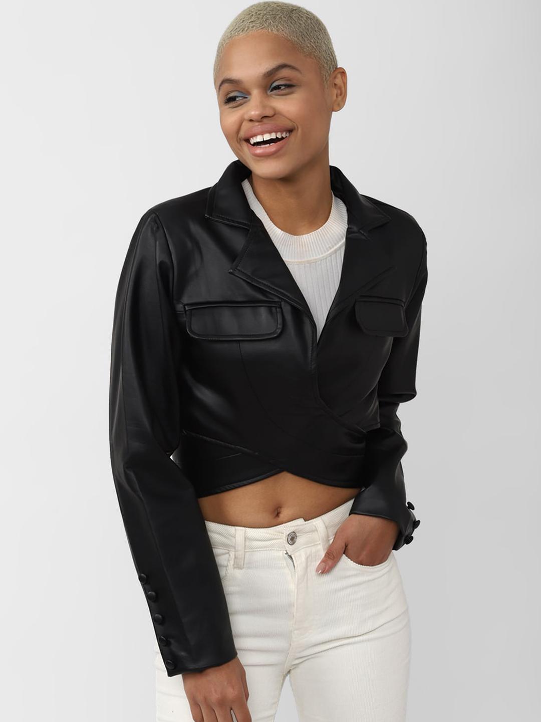 Buy FOREVER 21 Women Crop Faux Leather Jacket Jackets for Women