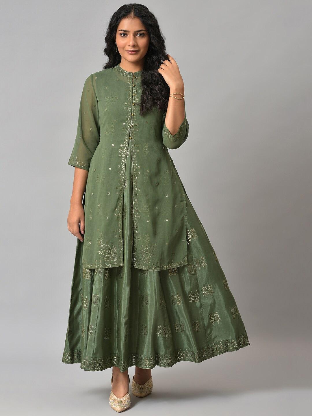 Buy W Ethnic Motifs Printed Maxi A-Line Ethnic Dress With Jacket - Ethnic  Dresses for Women 21308320 | Myntra