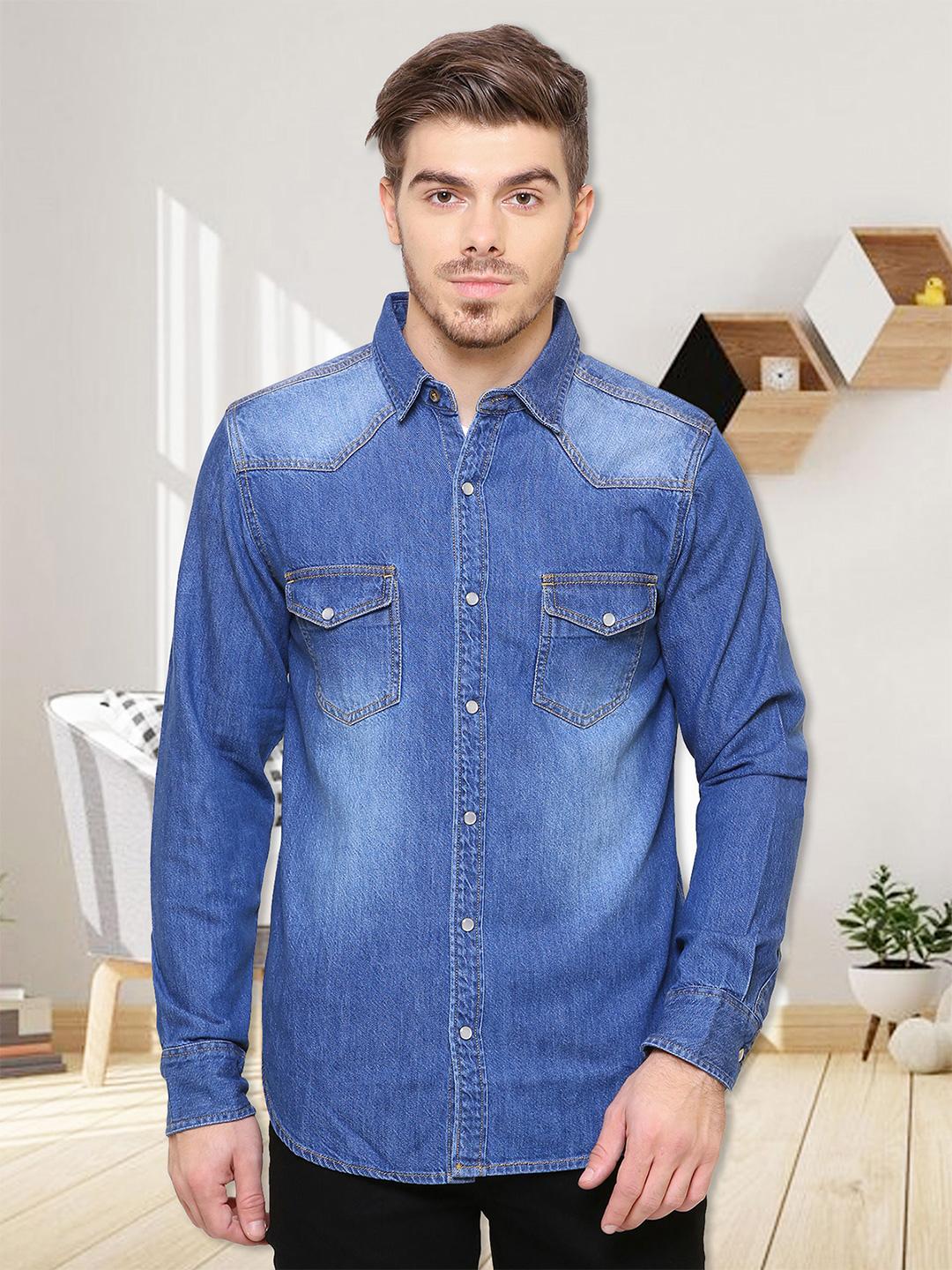 Buy Kuons Avenue Men Smart Slim Fit Faded Casual Denim Shirt