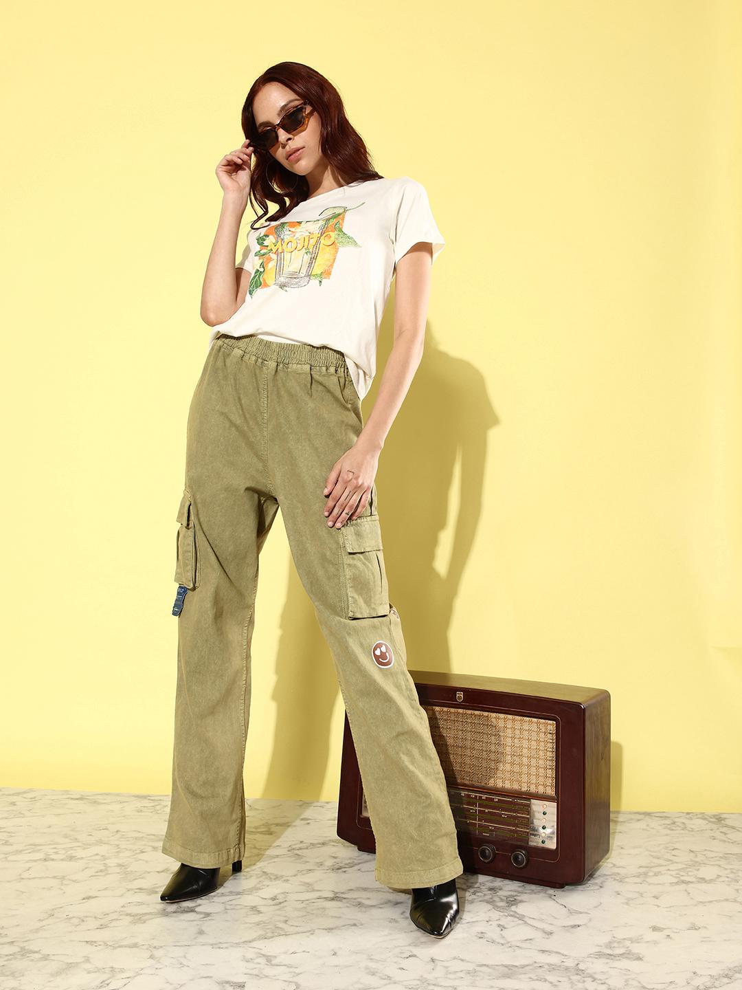 Buy Kook N Keech Women Olive Green 90's Hollaback Hipster Cargoes