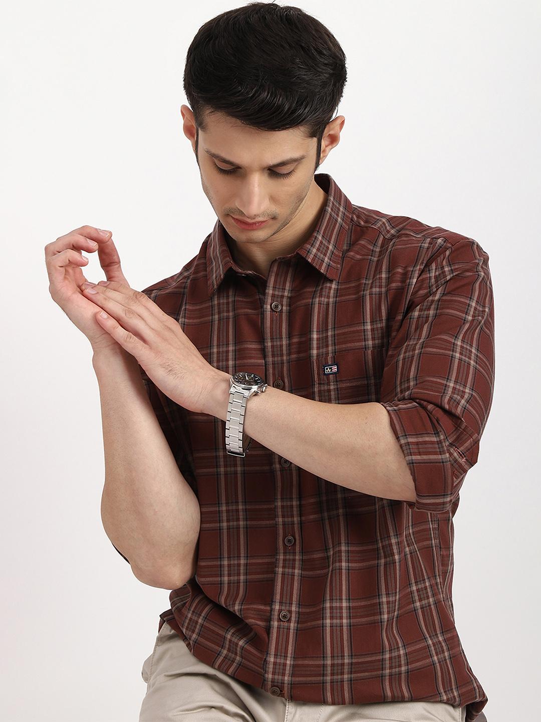 Arrow Sport Men Maroon Slim Fit Tartan Checked Twill Shirt - Image 1