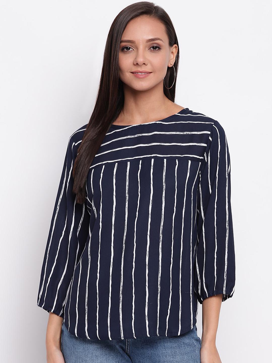 Buy Mayra Vertical Striped Boat Neck Top - Tops for Women 21884142