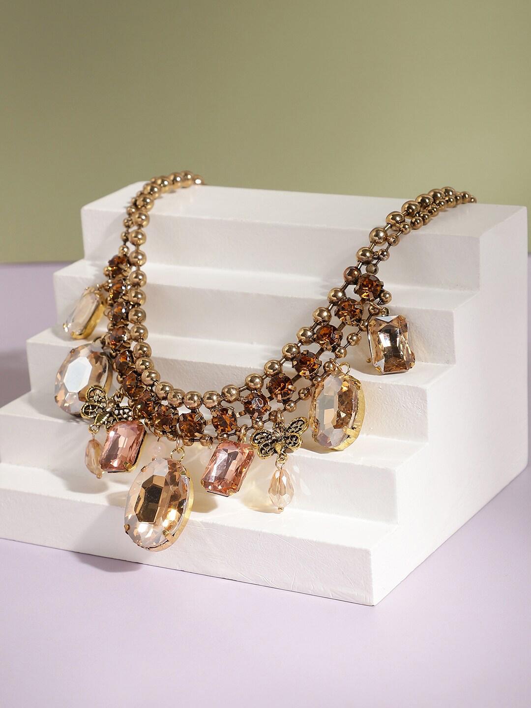 SOHI Gold-Plated Stone Statement Necklace - Image 1