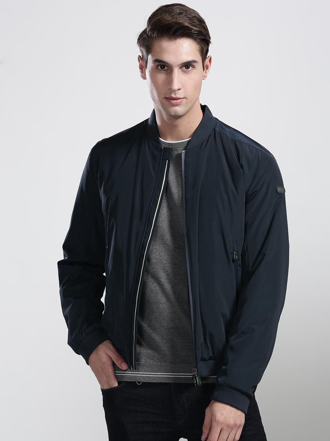 Buy BOSS Green Men Navy Blue JOMBER Solid Water-Resistant Bomber