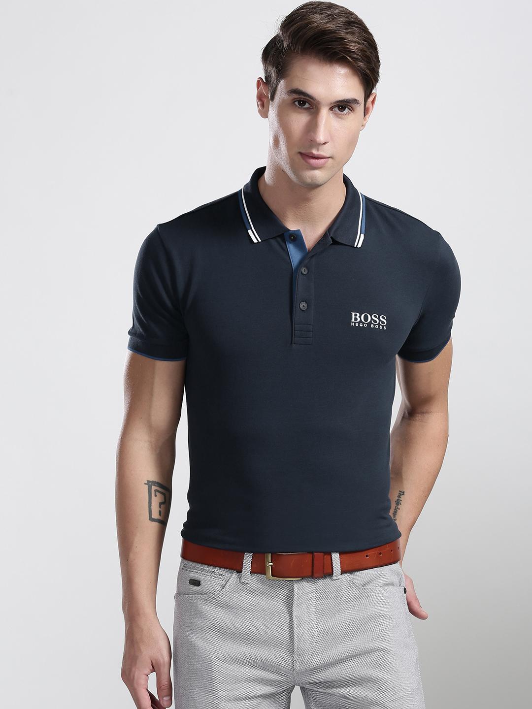 Slim Fit Boss T Shirts India Buy BOSS Green Men Navy Blue Solid