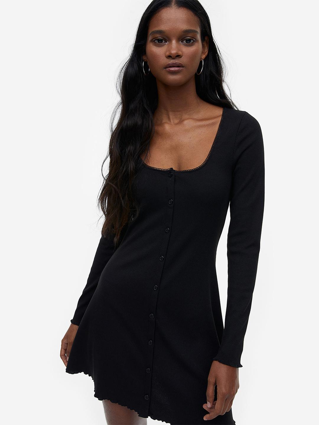 Buy H&M Women Lace-Trimmed Ribbed Dress - Dresses for Women 22063094 |  Myntra