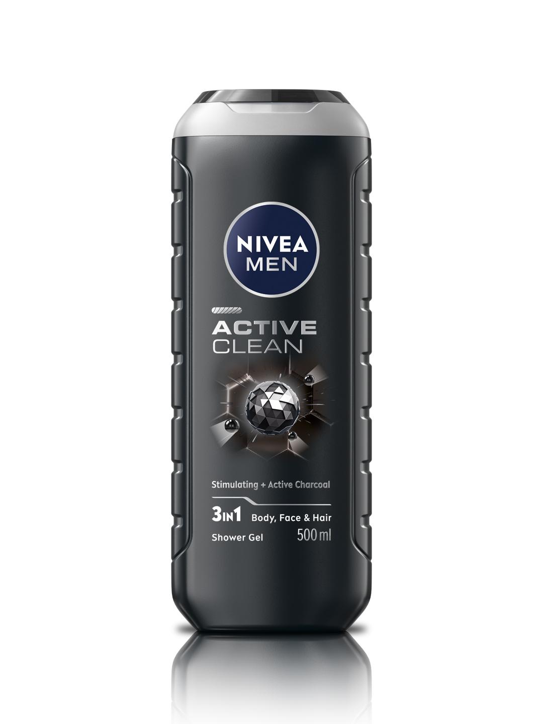 Nivea Men Active Clean 3-in-1 Shower Gel with Charcoal 500ml - Image 1