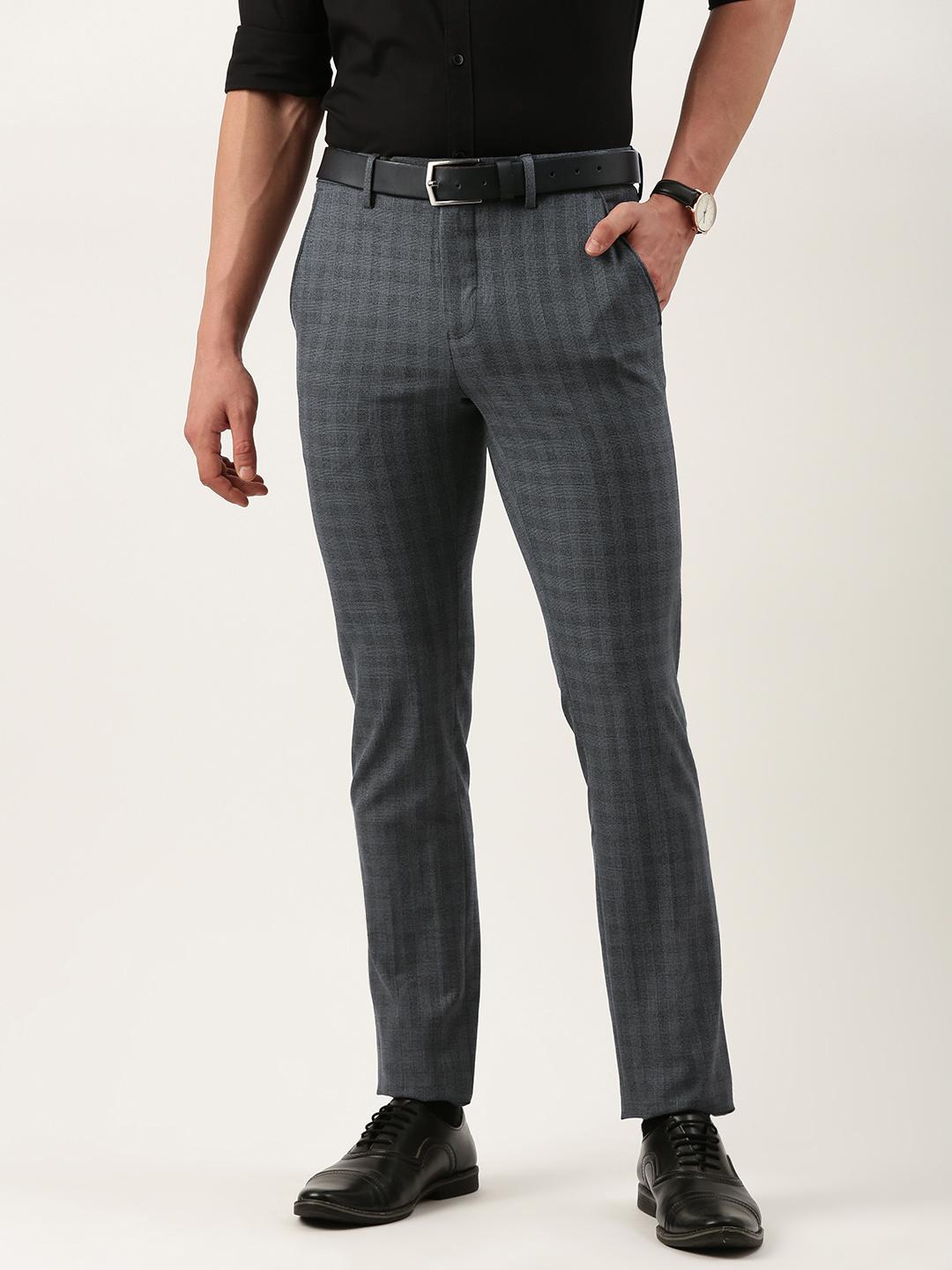 Buy Peter England Men Neo Slim Fit Checked Trousers Trousers for