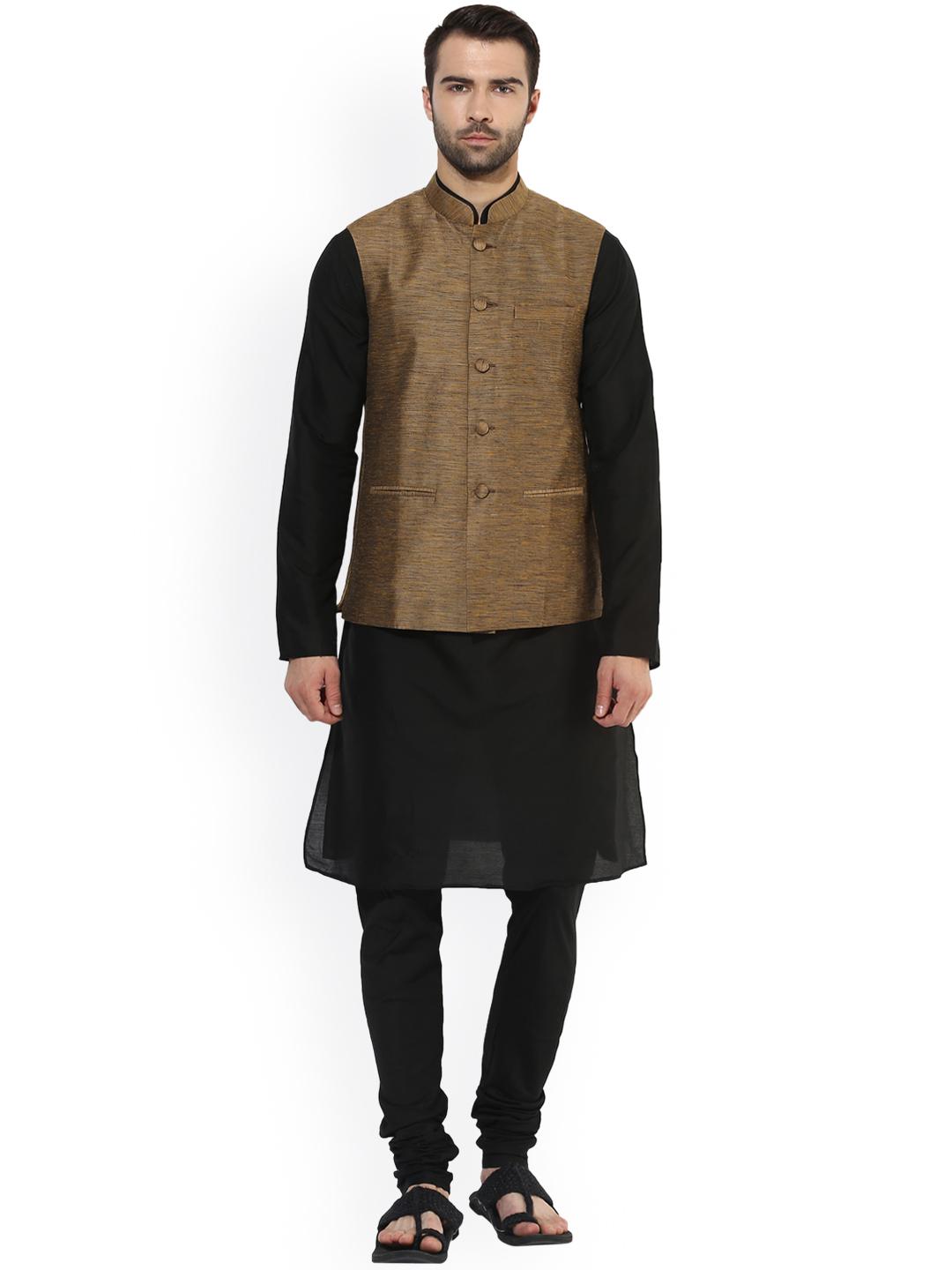Men's Waistcoat Black Kurta With Brown Waistcoat Buy KISAH