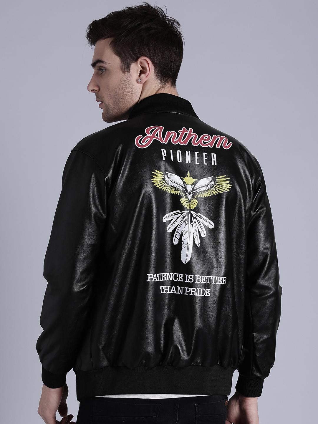 Buy Kook N Keech Men Black Printed Back Faux Leather Bomber Jacket