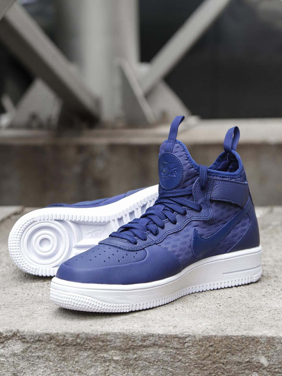 Buy Nike Men Navy Blue Solid Leather Mid-Top Air Force