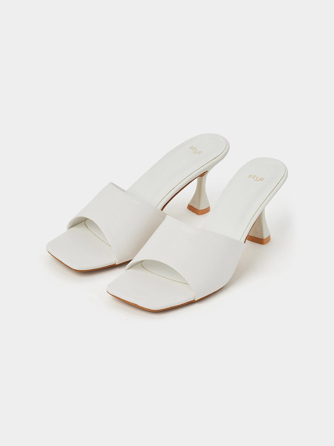 Leather White Open Toe Mule Heels Off-White Spring Leather Mules