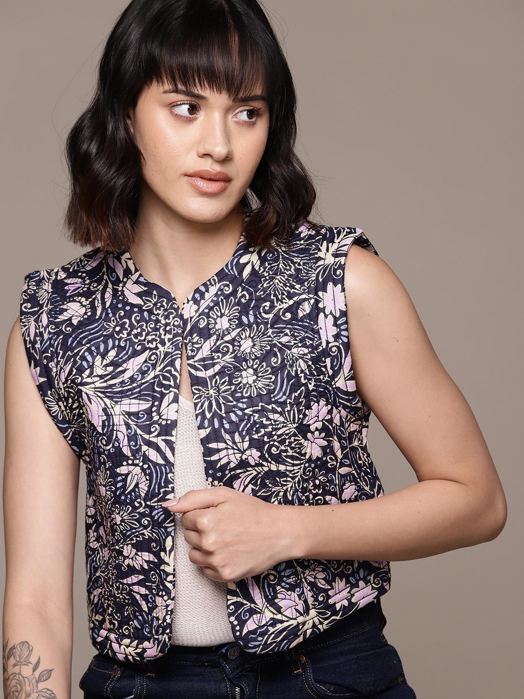 Buy MANGO Pure Cotton Floral Print Quilted Gilet Waistcoat