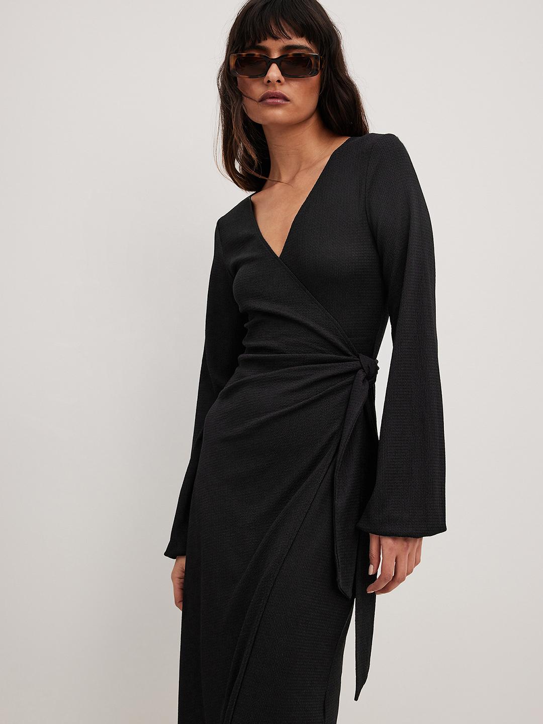 Buy NA-KD Textured Flared Sleeves Wrap Maxi Dress - Dresses for Women  22684146 | Myntra