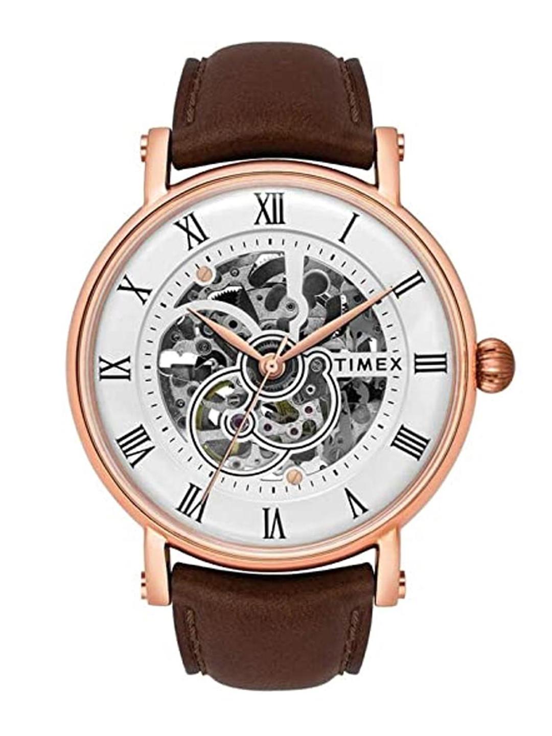 Buy Timex Men Brass Skeleton Dial Leather Straps Analogue Watch