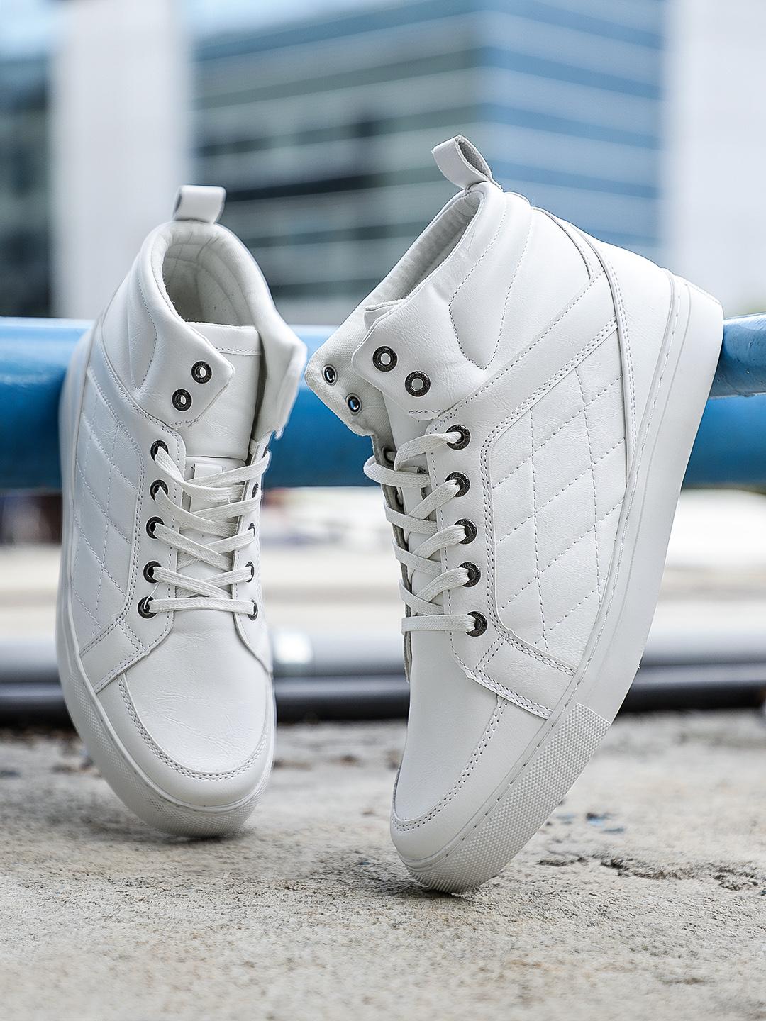 Buy Roadster Men White Solid Synthetic High-Top Sneakers Casual