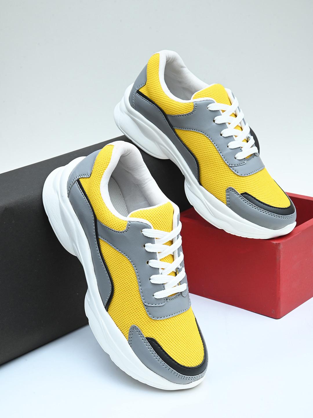 Roadster Women Yellow Grey Colourblocked Lightweight Padded Insole Basics  Sneakers
