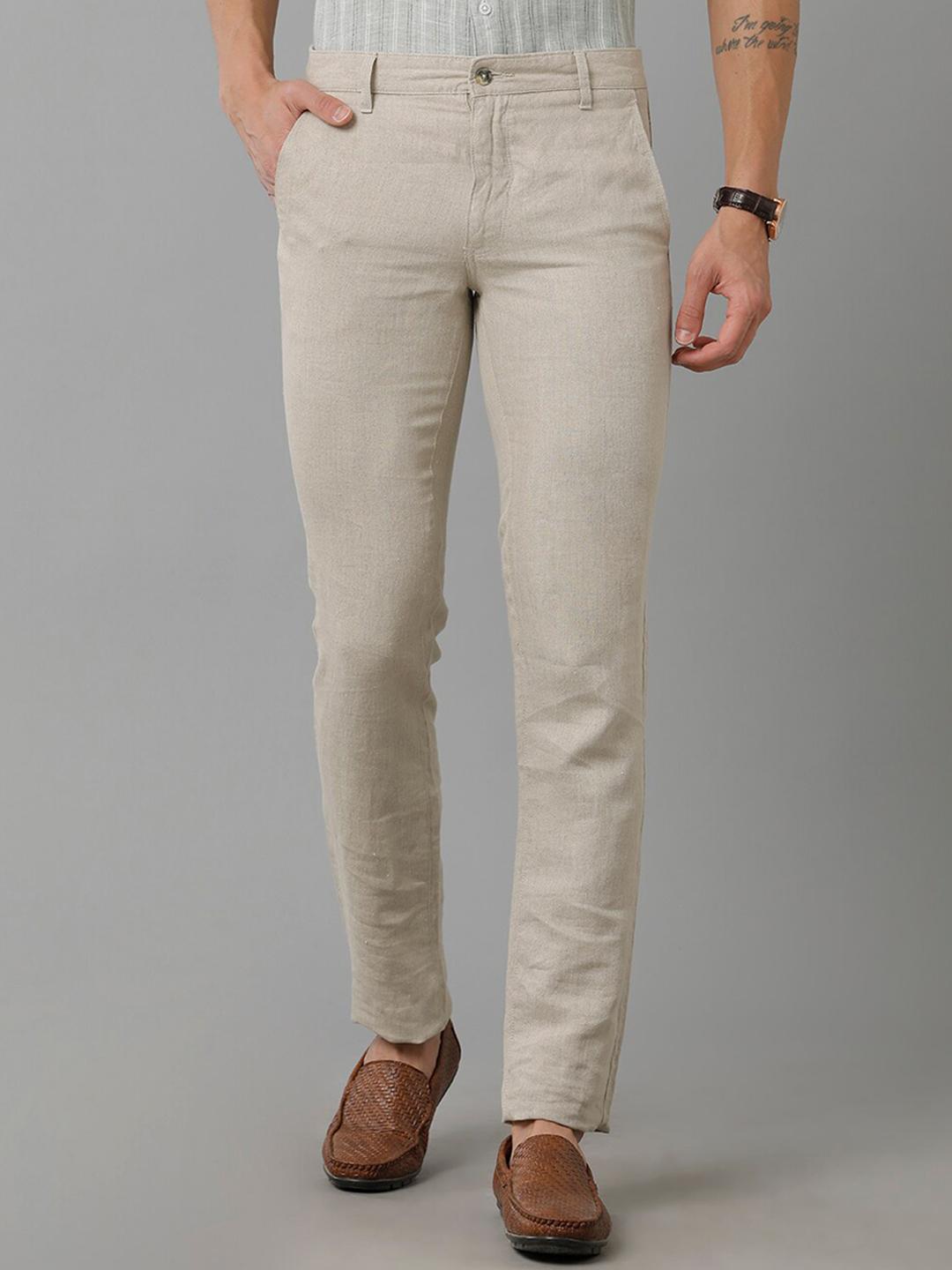Buy Linen Club Men Mid Rise Slim Fit Pure Linen Trousers