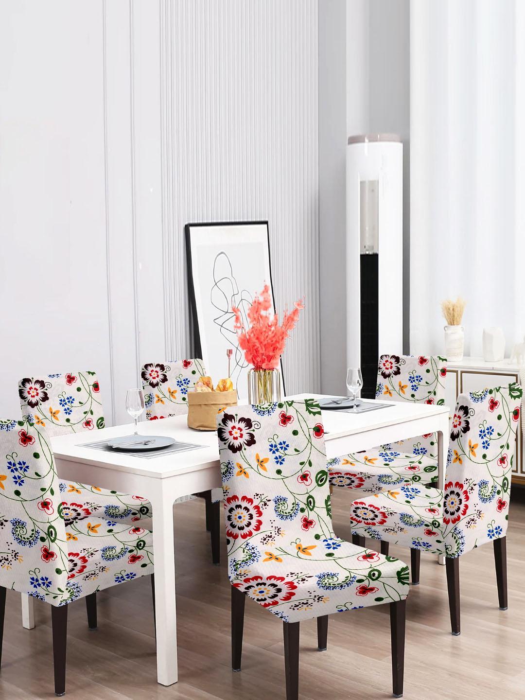 Buy Cortina White Pieces Floral Printed Dining Chair Covers