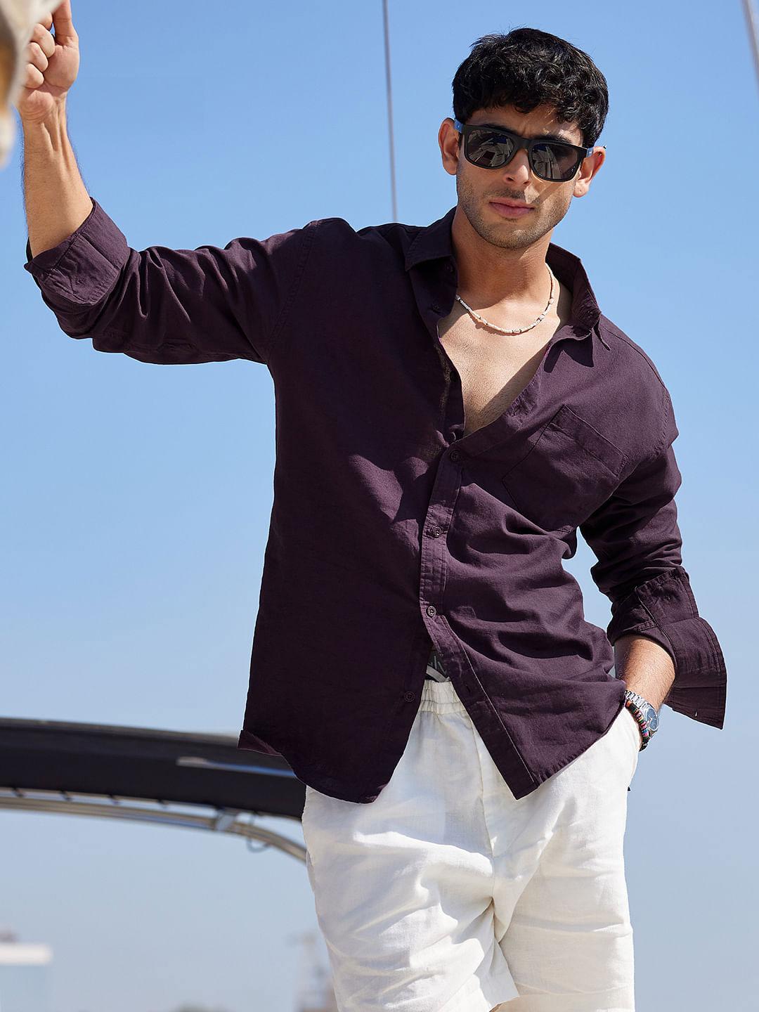 The Souled Store Men Purple Regular Fit Shirt