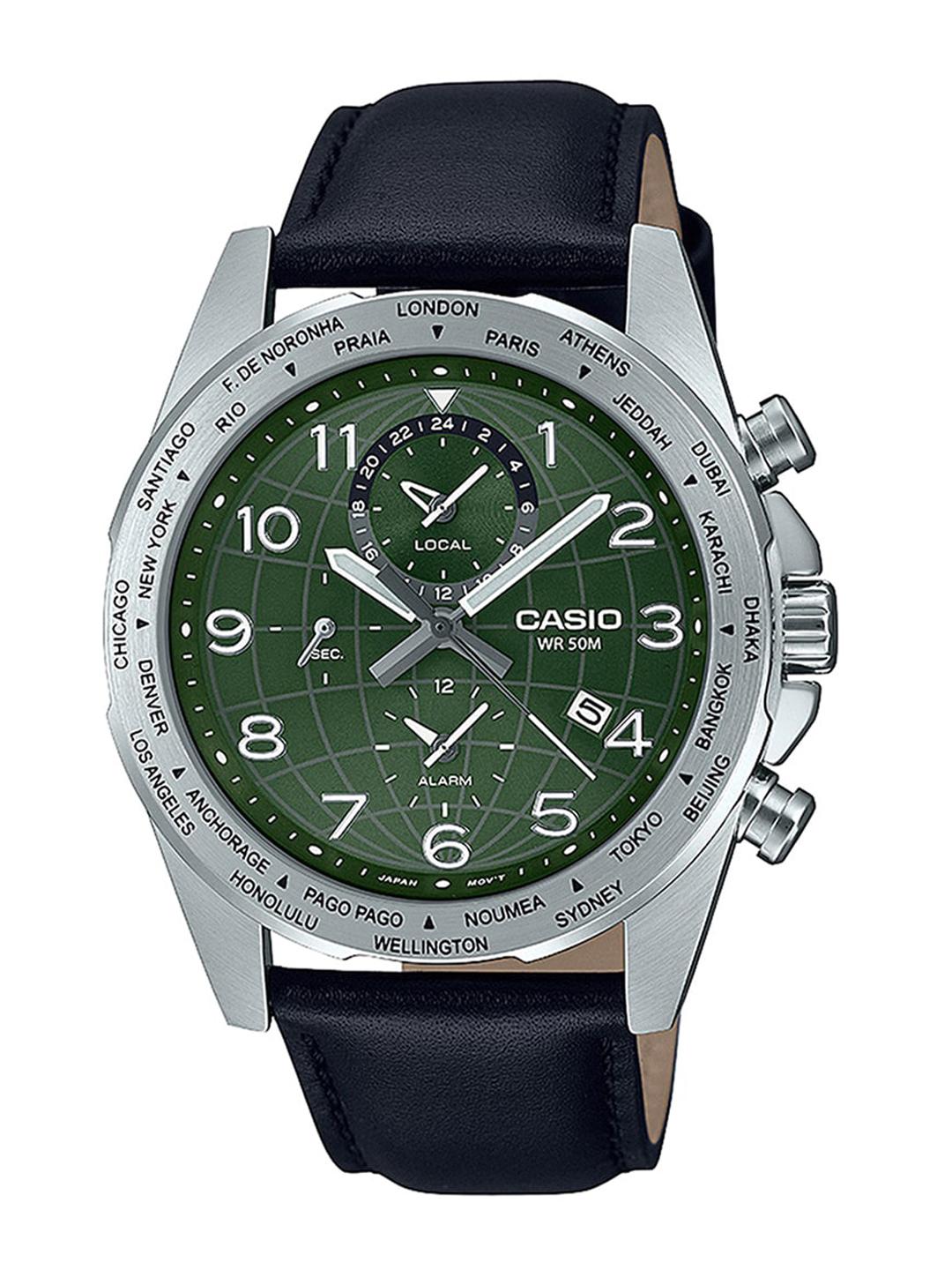 Buy CASIO Enticer Men Green Dial & Black Leather Straps Analogue