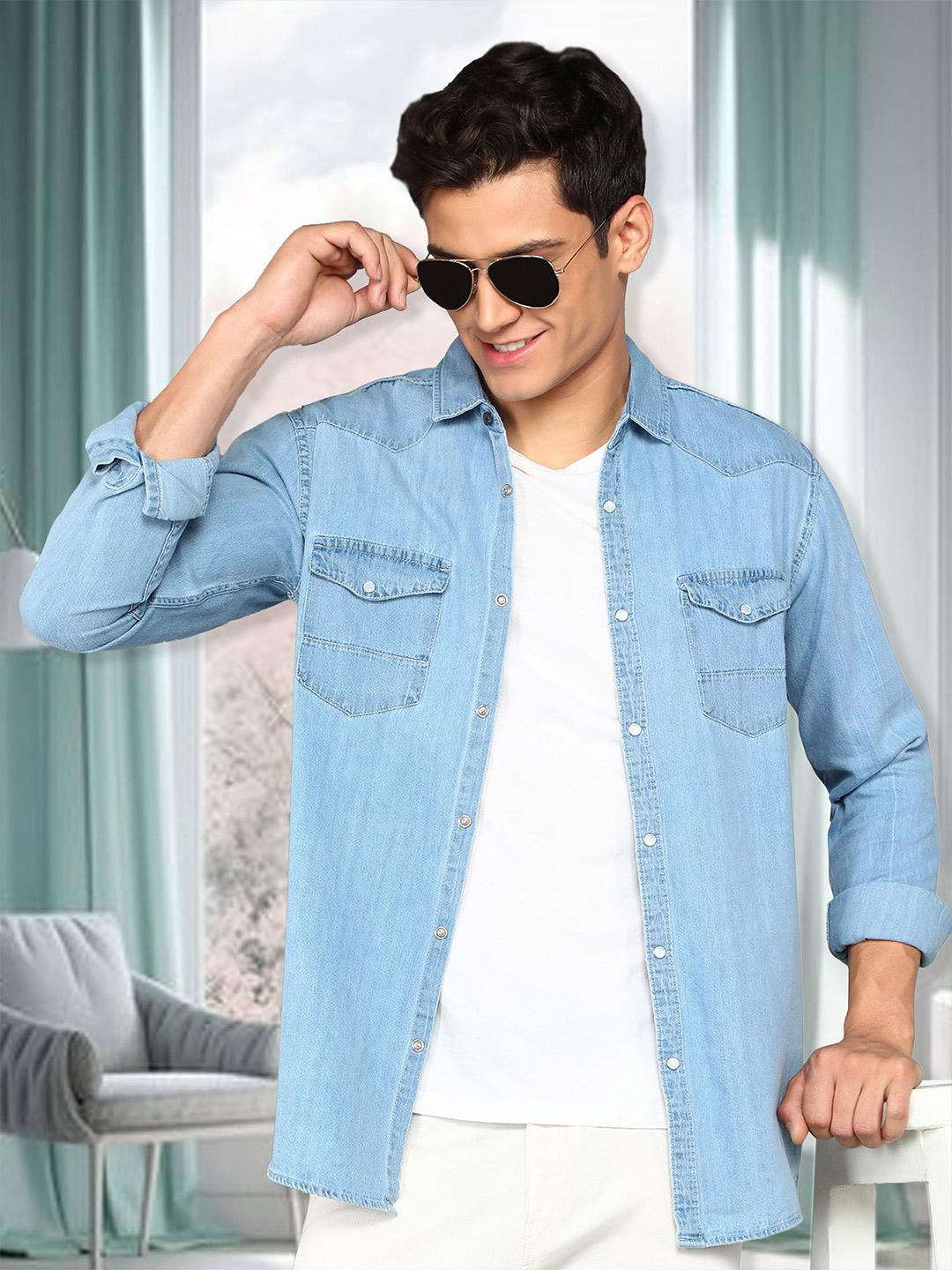 Buy Kuons Avenue Smart Slim Fit Twill Casual Denim Shirt Shirts