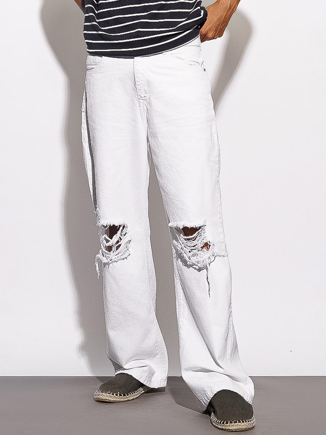 パンツ JCAESAR Distressed White Wide-Leg Denim パンツ JCAESAR Distressed White Wide-Leg Denim JCAESAR Distressed
