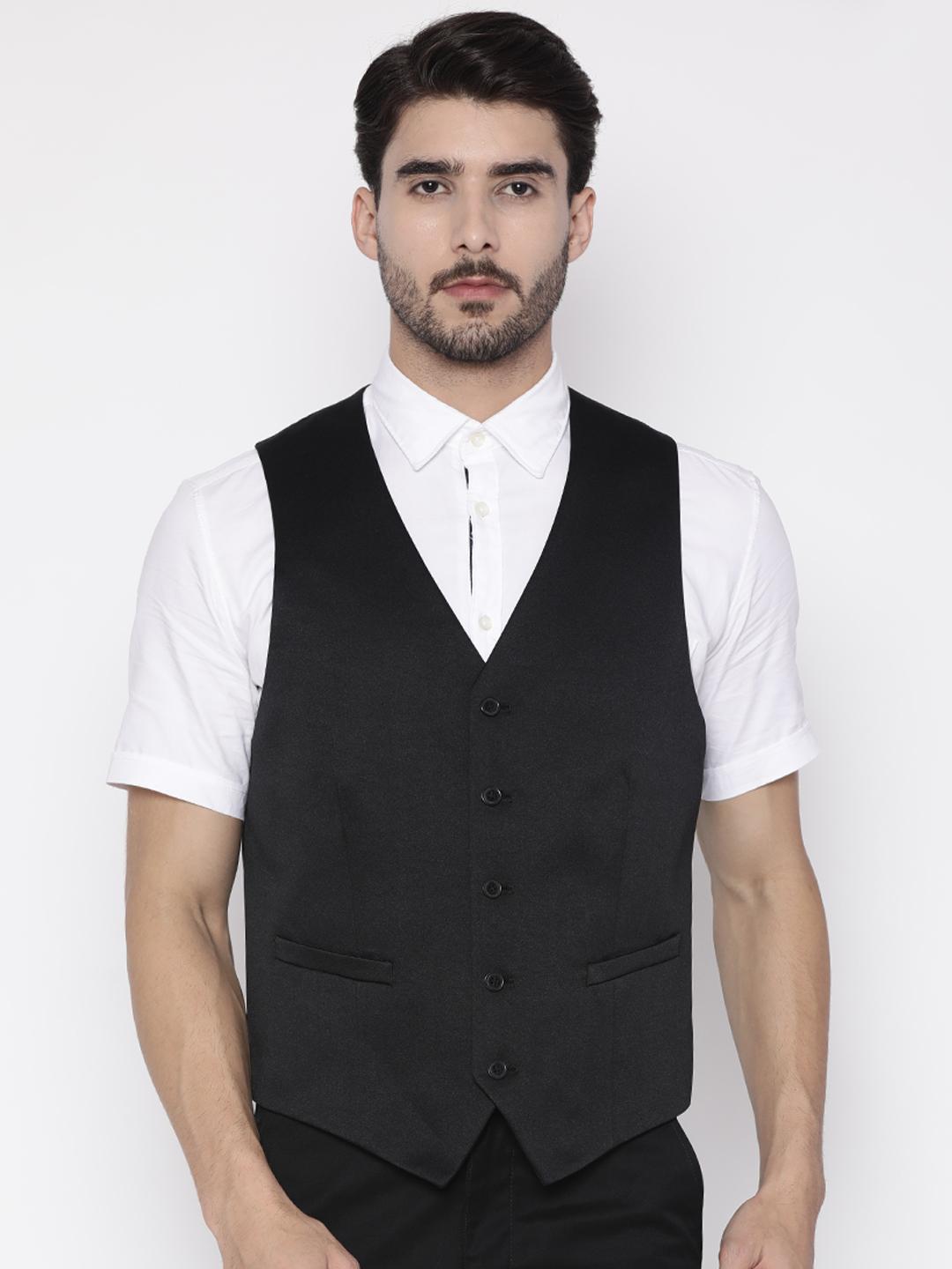 Buy Theme Men Black Solid Waistcoat Waistcoat for Men 2297740