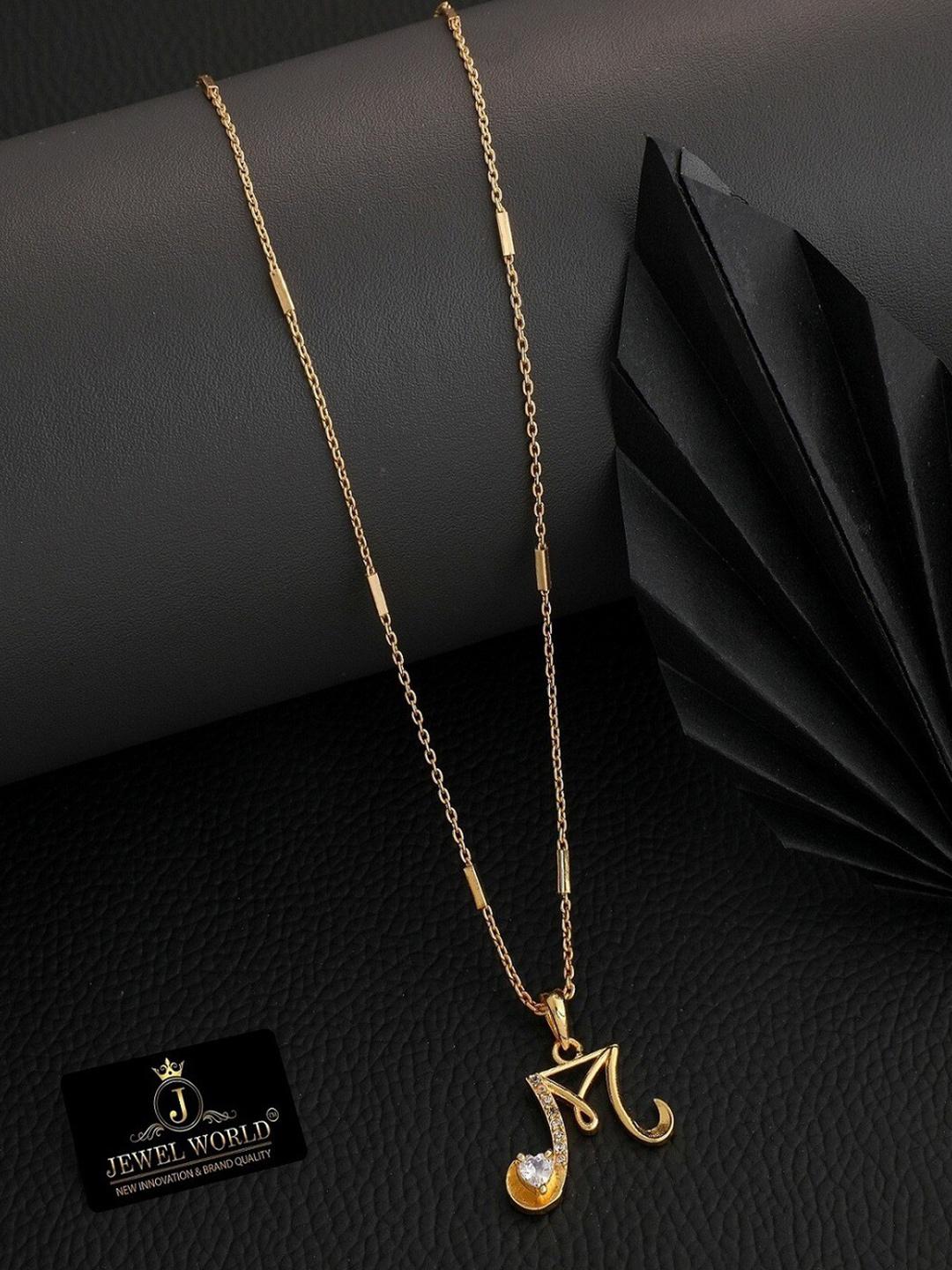 Buy JEWEL WORLD Gold-Plated M Letter Stone Studded Necklace