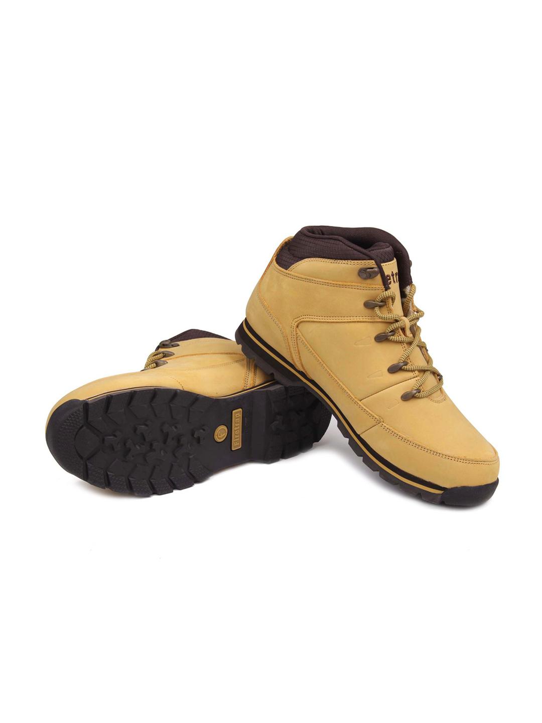 Buy Firetrap Men Brown Solid Leather Mid-Top Flat Boots Casual - Main Image