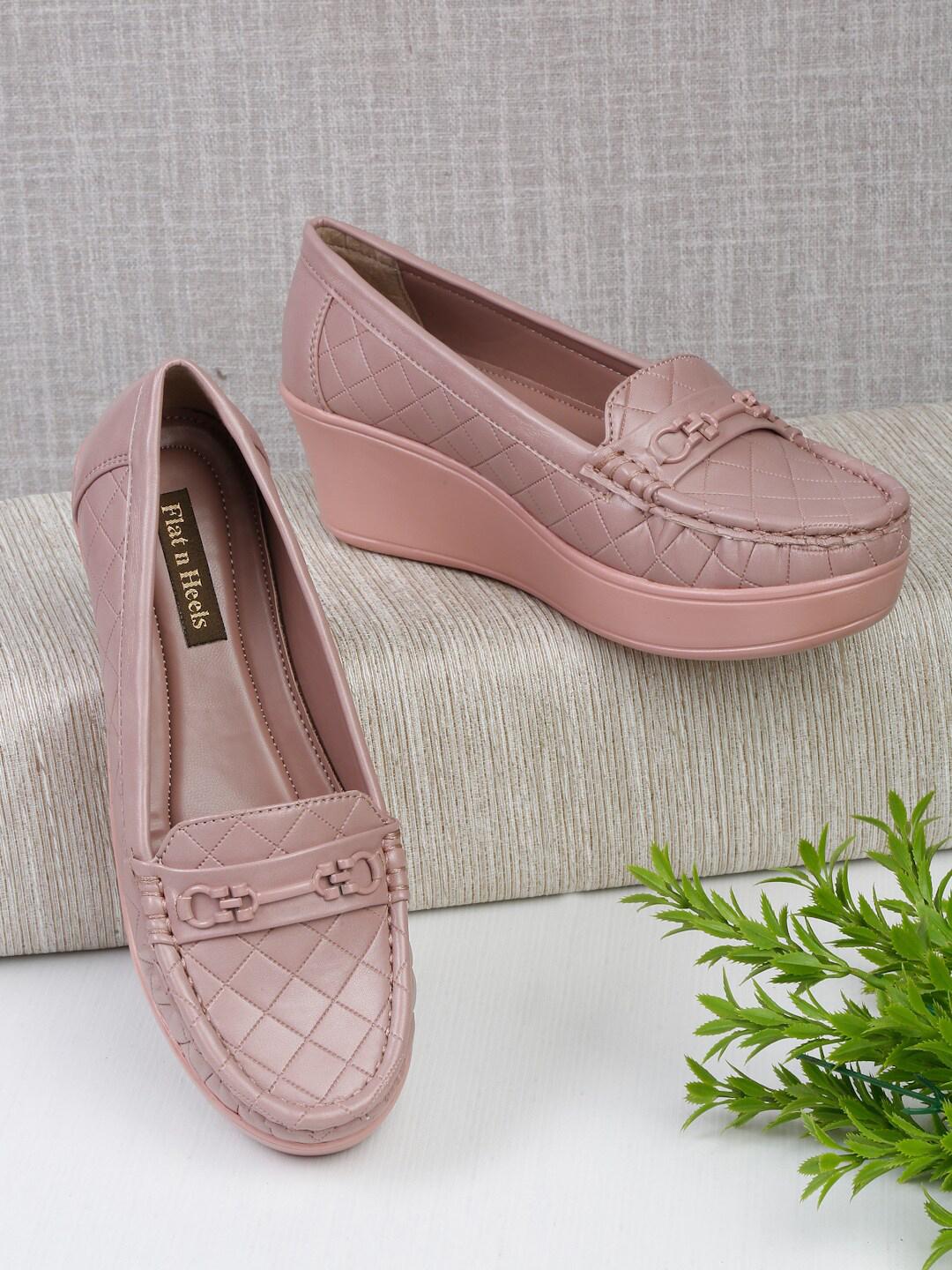Buy Flat n Heels Women Textured Heeled Loafers Casual Shoes for