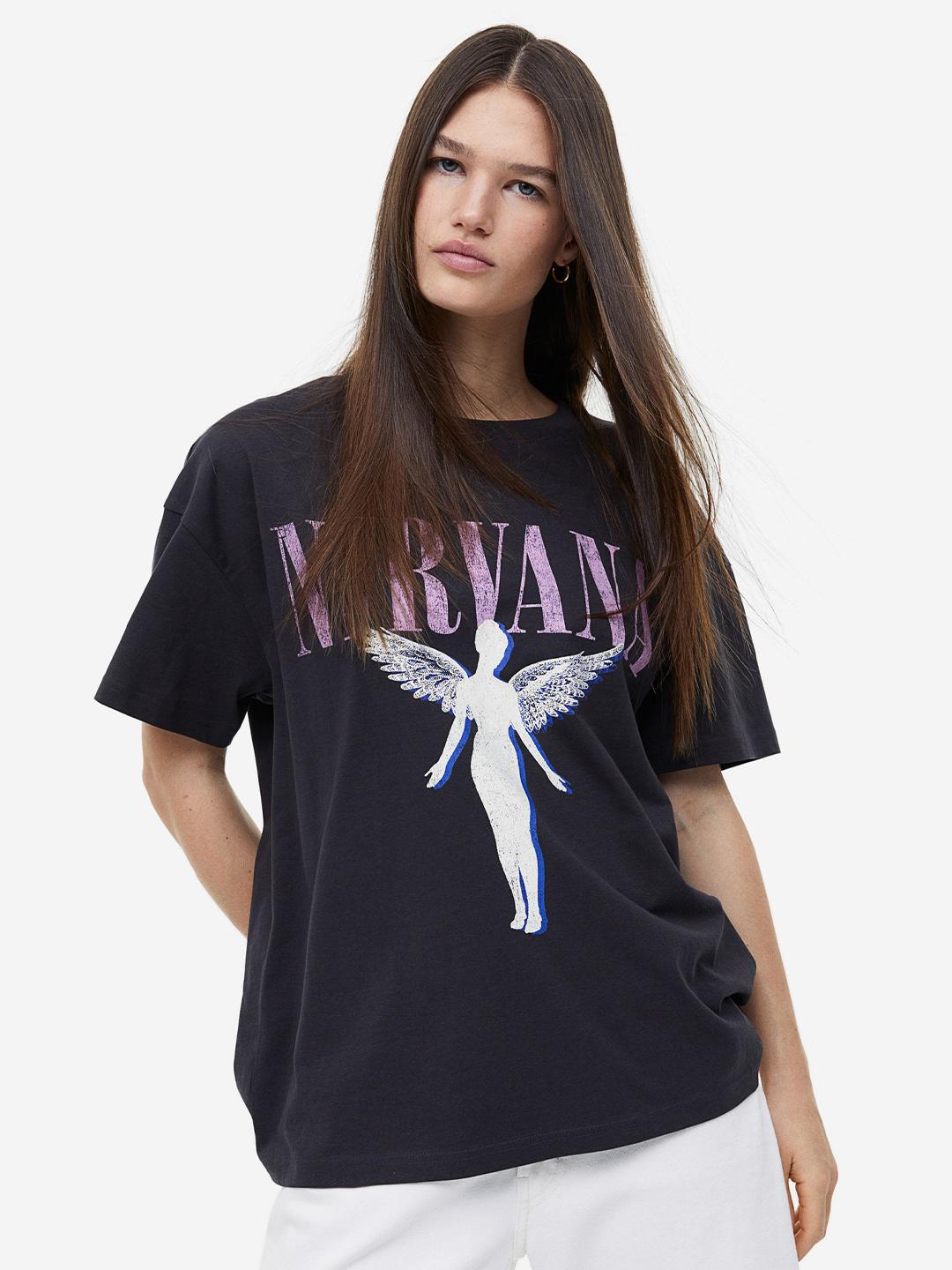 T Shirt H&m H And M Nirvana H&M Oversized T-Shirt Black