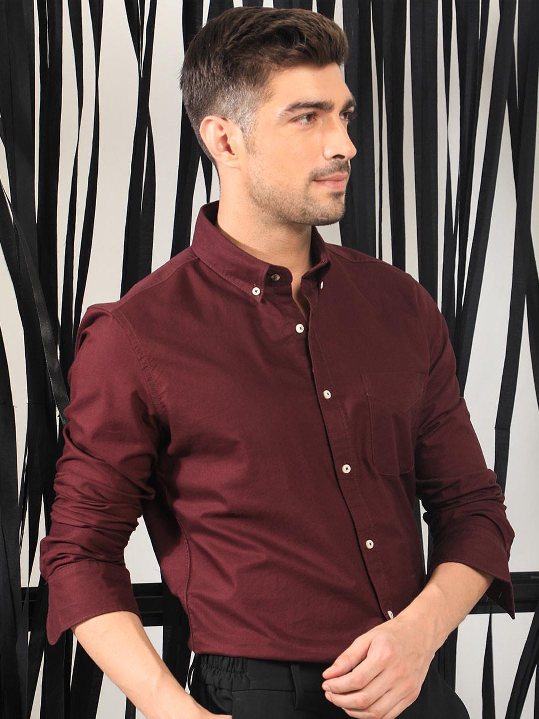 RARE RABBIT Men Maroon Regular Fit Plain Formal Shirt