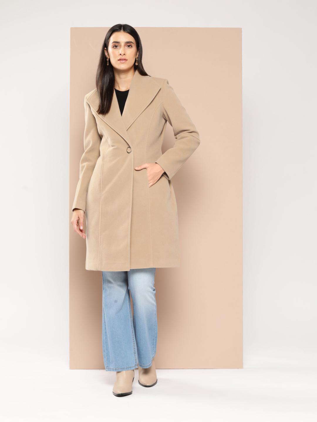 Buy Chemistry Solid Lapel Collar Over Coat - Coats for Women
