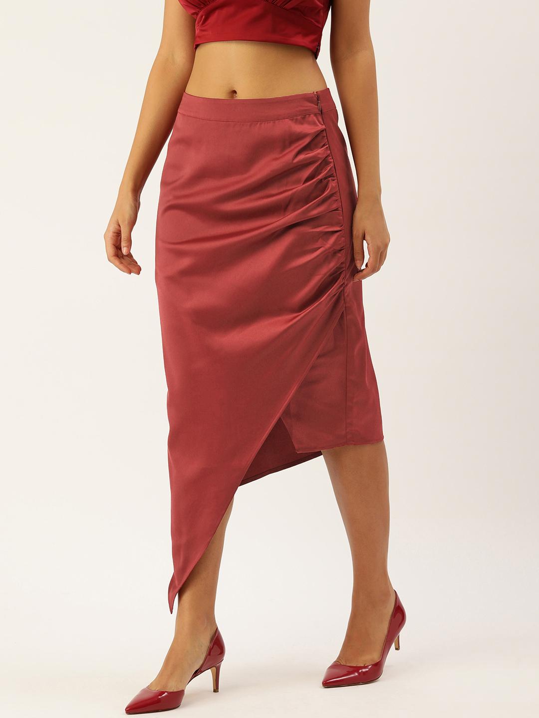 Buy FOREVER 21 Women Solid Asymmetric Hem Tulip Skirt Skirts for