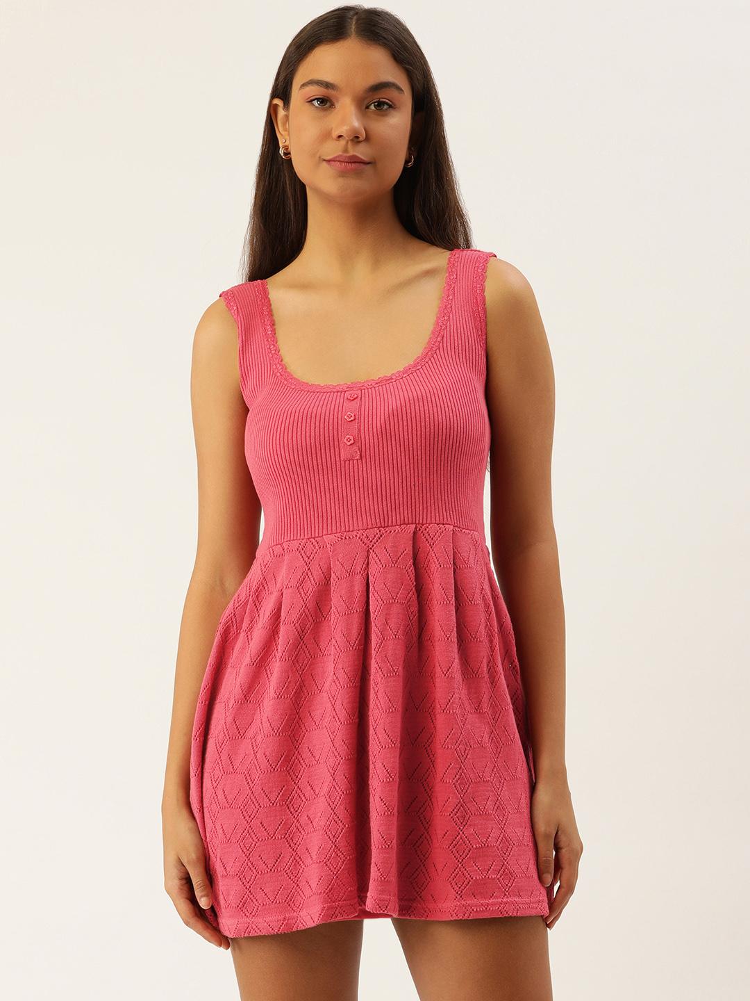 Buy FOREVER 21 Pure Cotton Self Design Ribbed Fit & Flare Mini Dress -  Dresses for Women 23170246 | Myntra