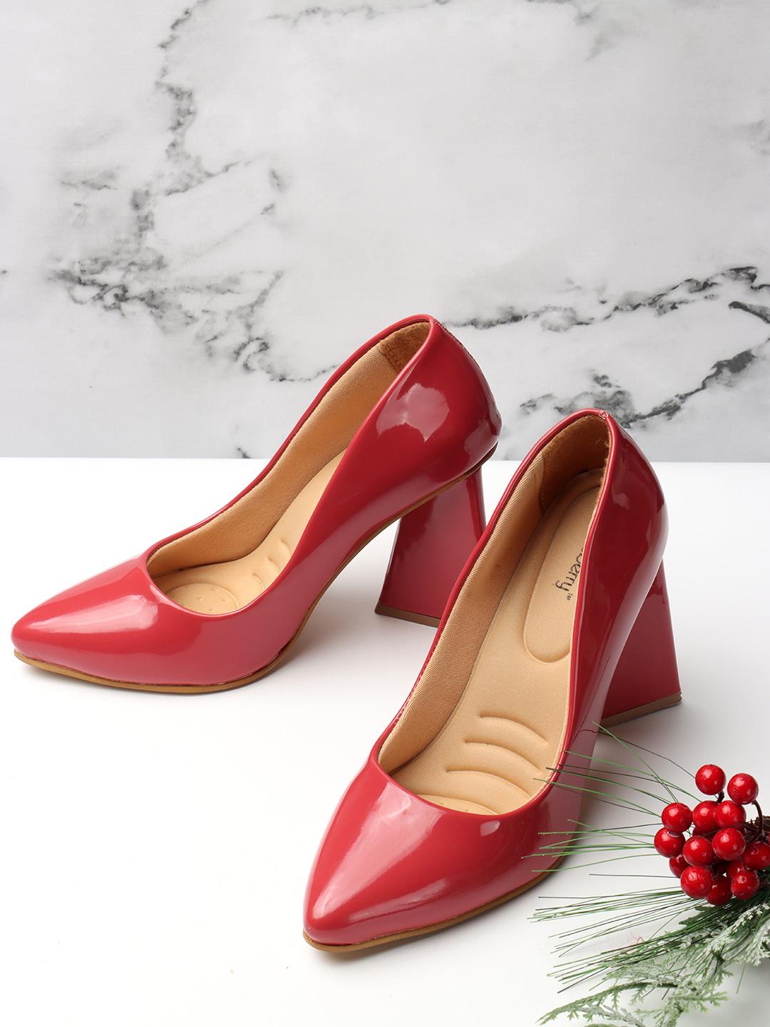 Buy DressBerry Red Pointed Toe Block Pumps Heels for Women