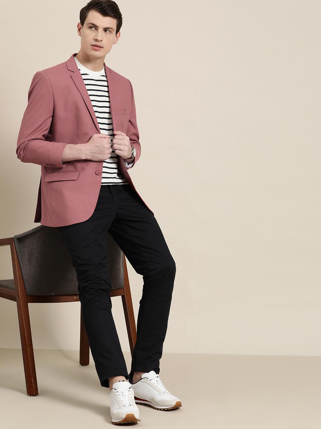 Mens Pink Blazer Black Shirt Buy INVICTUS Men Notched Lapel Slim