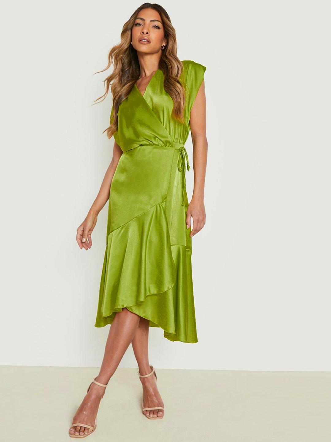 slim fit dress slacks Flare Sleeves Maxi Wrap Dress in Green
