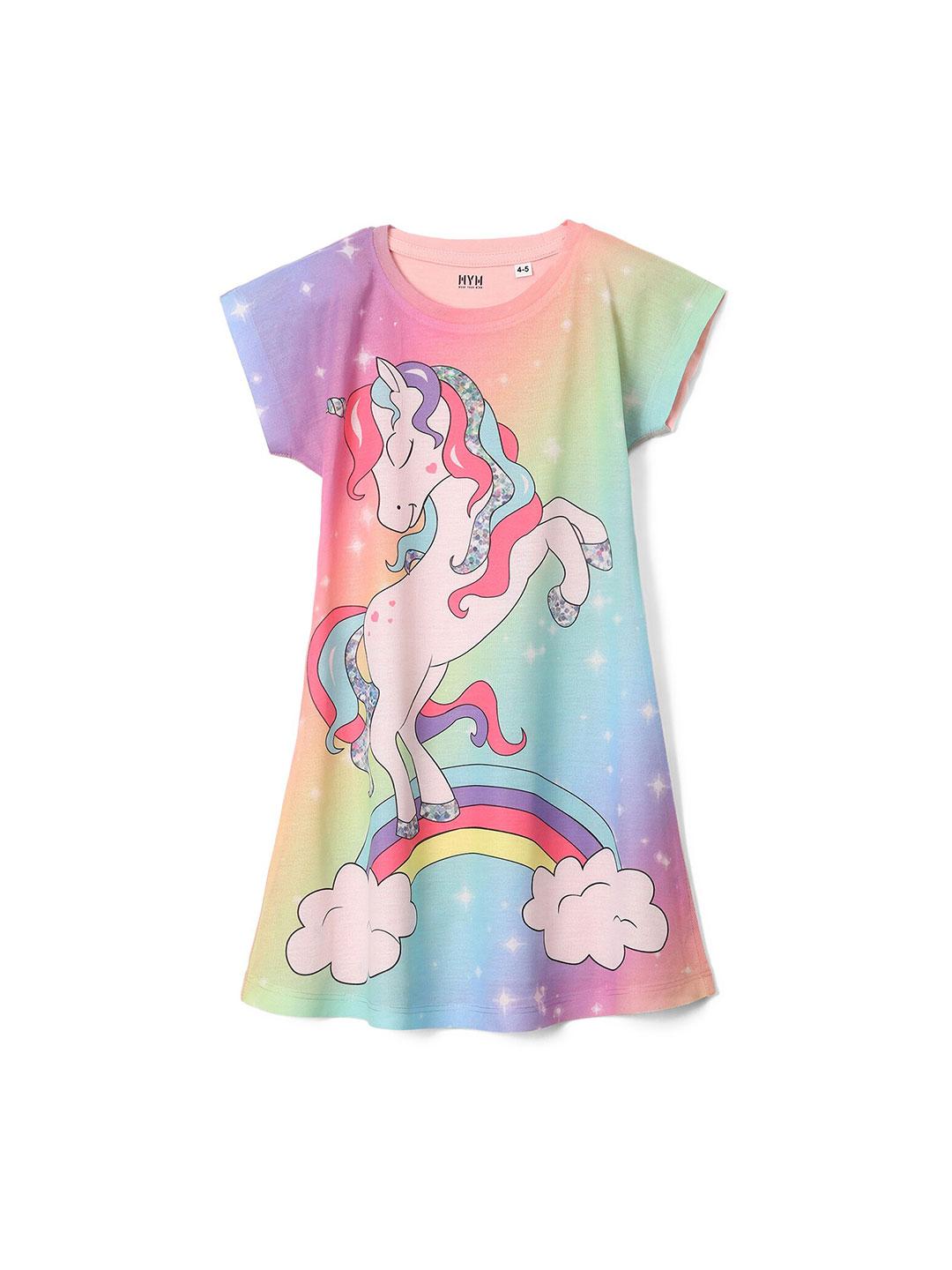 Buy Wear Your Mind Unicorn Print Round Neck T-shirt Dress