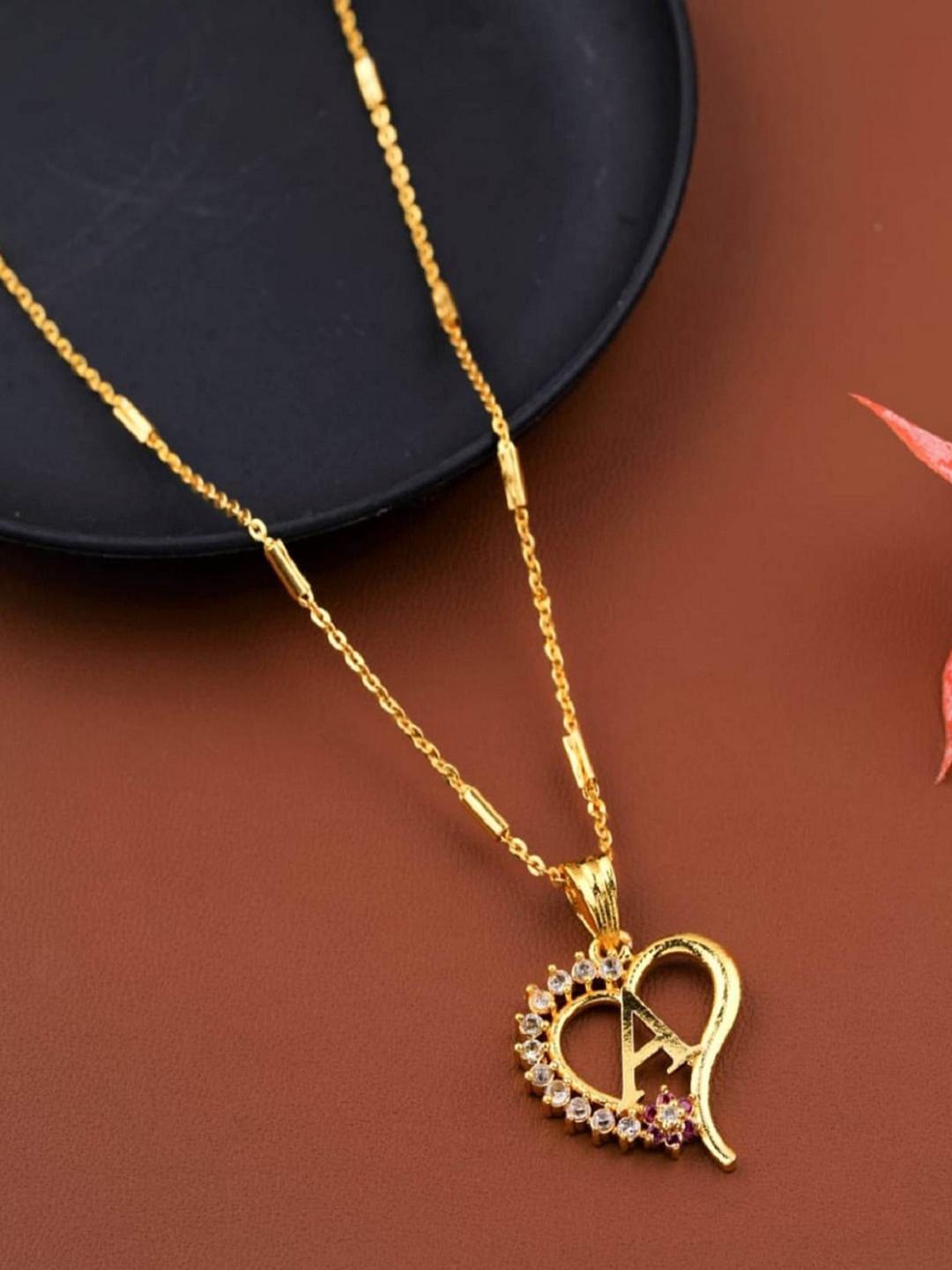 Buy JEWEL WORLD Gold-Plated Stone-Studded A Letter Heart Pendant