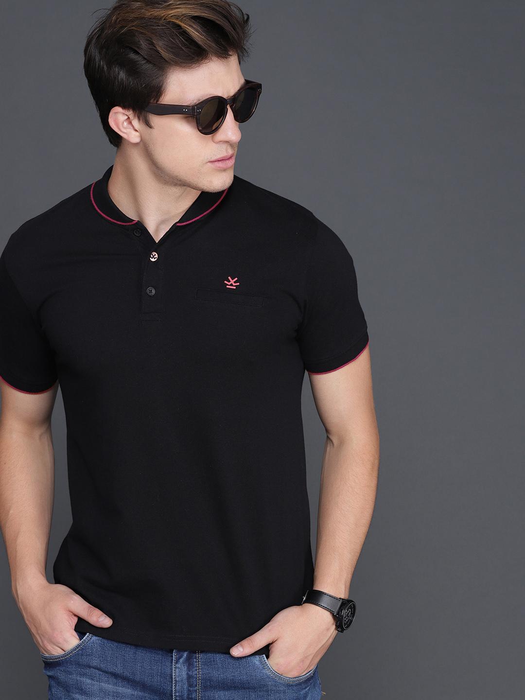 WROGN Men Black Slim Fit Cotton T-shirt - Image 1