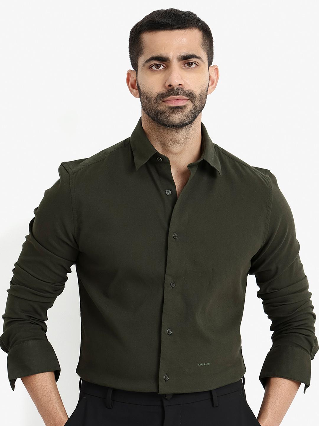 RARE RABBIT Men Green Regular Fit Plain Casual Shirt - Image 1