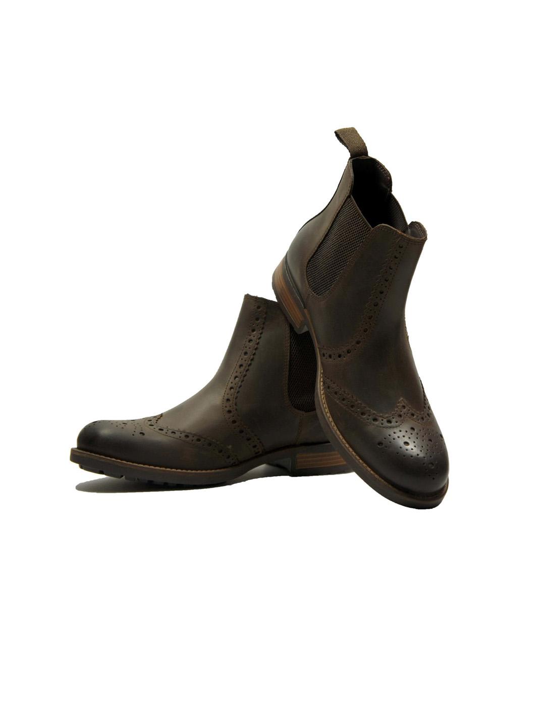 HX London Men Mid Top Textured Brogue Leather Chelsea Boots - Image 1