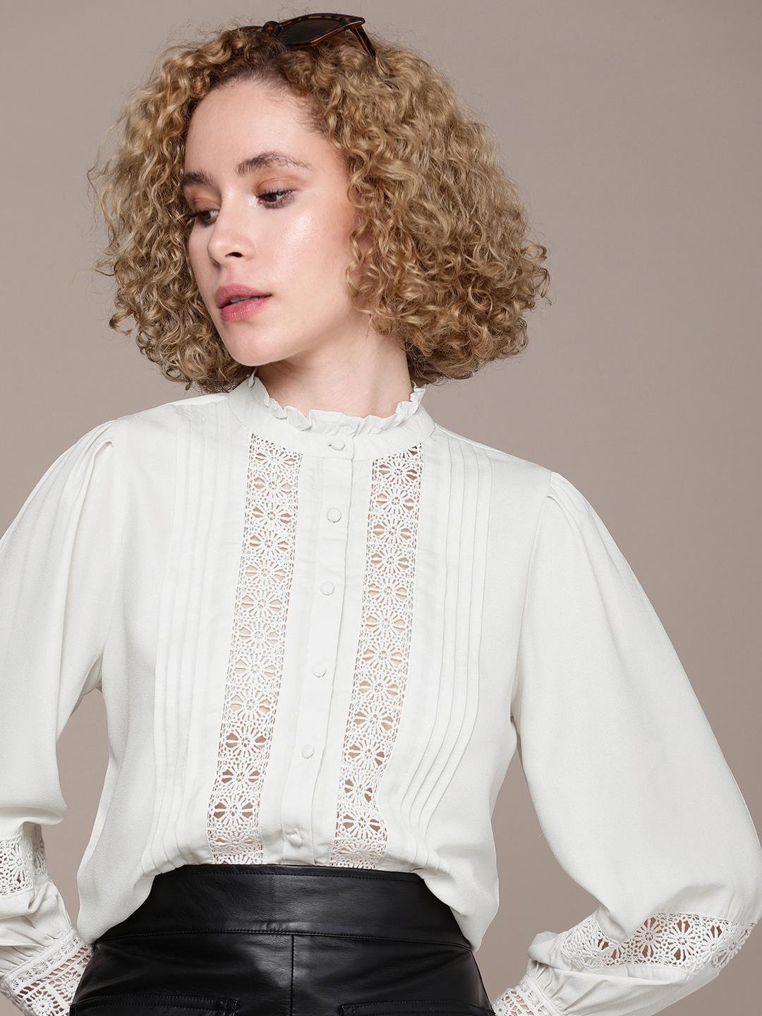 Buy The Roadster Lifestyle Co. Women Lace Inserts Pintucks Casual