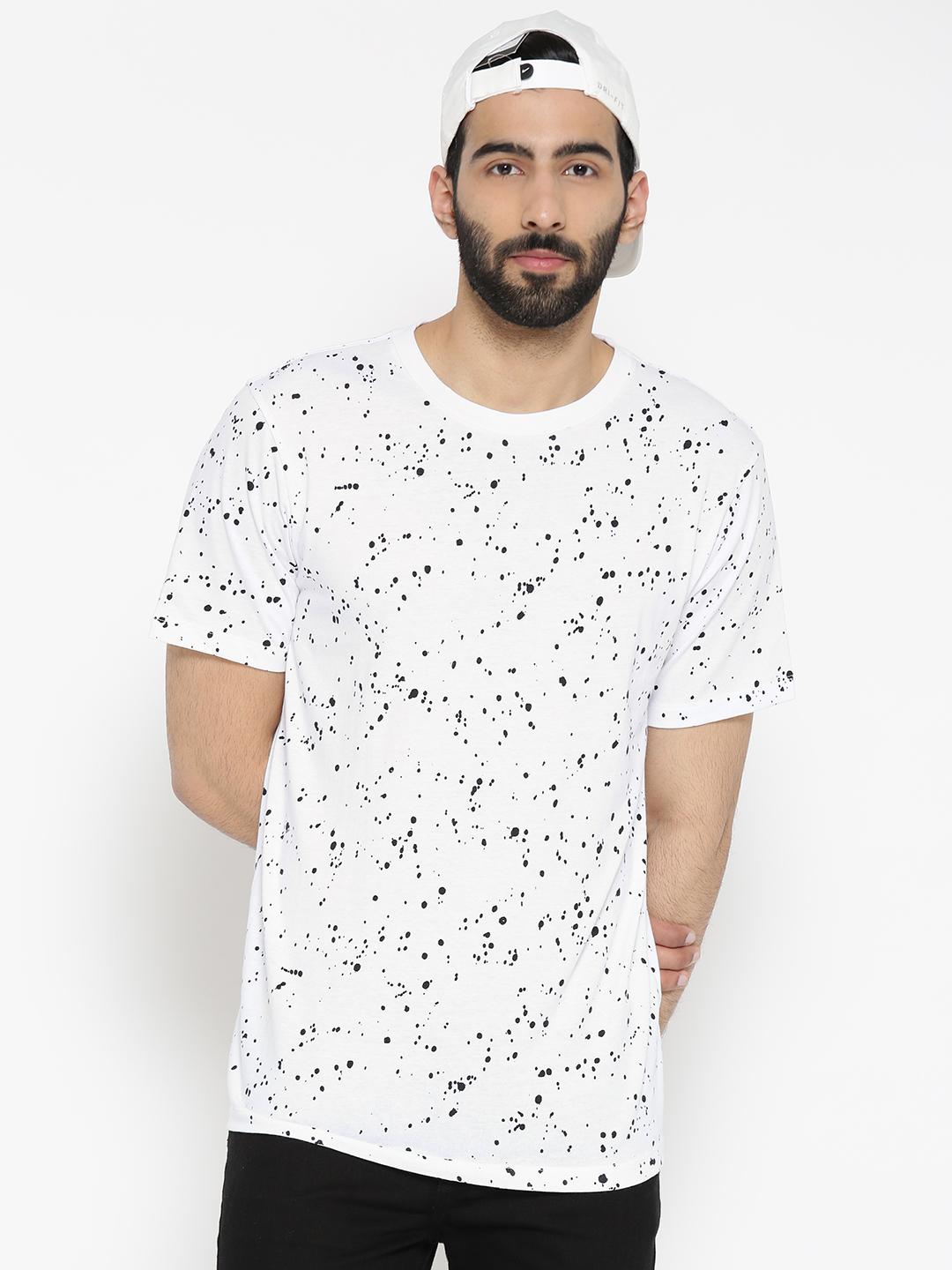 Buy FOREVER 21 Men White Black Paint Splatter Round Neck T-shirt