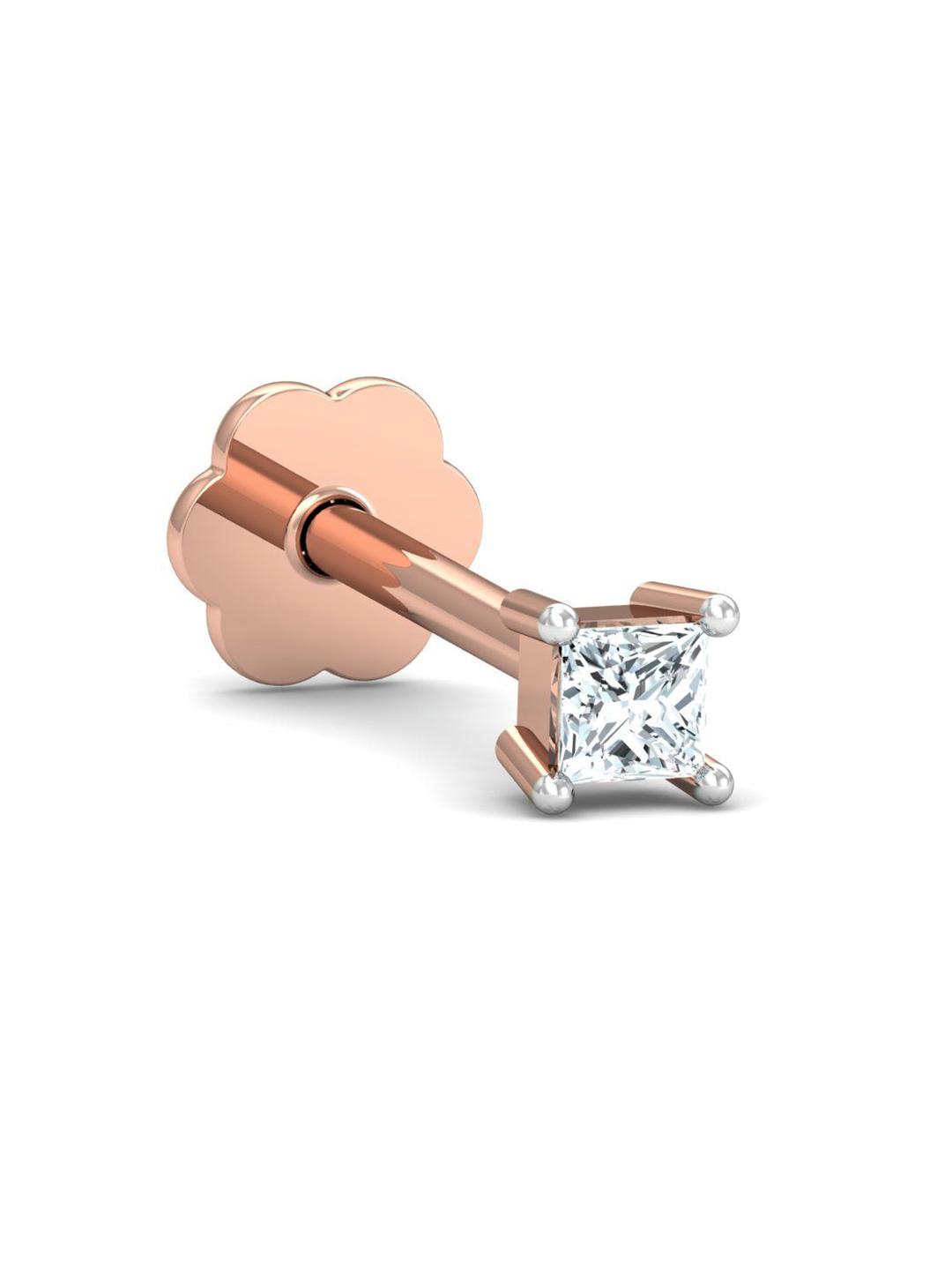 Buy KUBERBOX 18K Rose Gold Tiny Square Diamond Nose Stud Nosepin